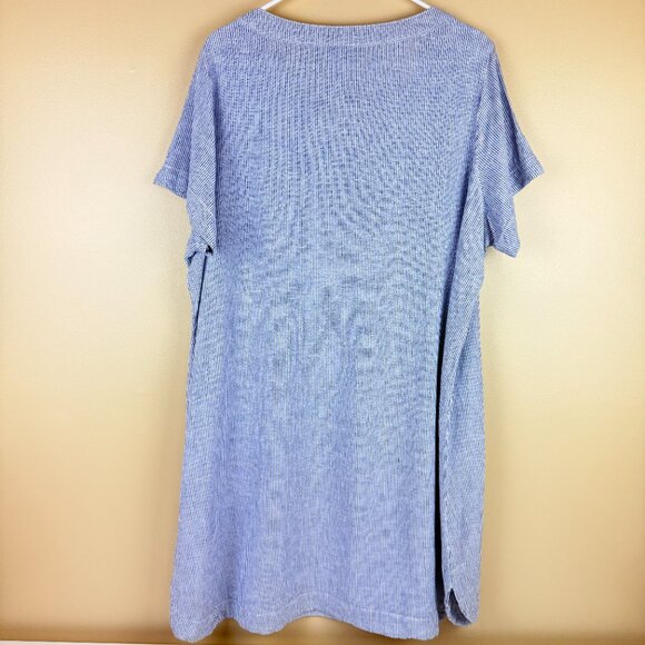 Tahari Linen Blend Relaxed V-Neck Striped Tunic Dress – Women’s 1X - Picture 3 of 10